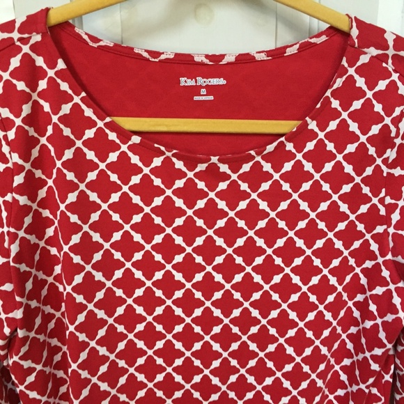 Kim Roger Red & White Latice Print Cotton Top White - Picture 6 of 15